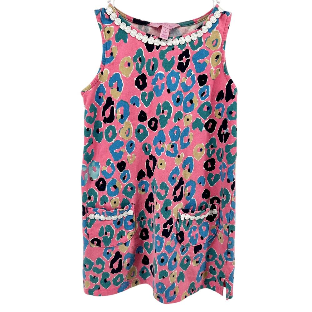 Lilly Pulitzer Dress Shift Tank Pockets Leopard Floral Pink Paws Off Small 4-5